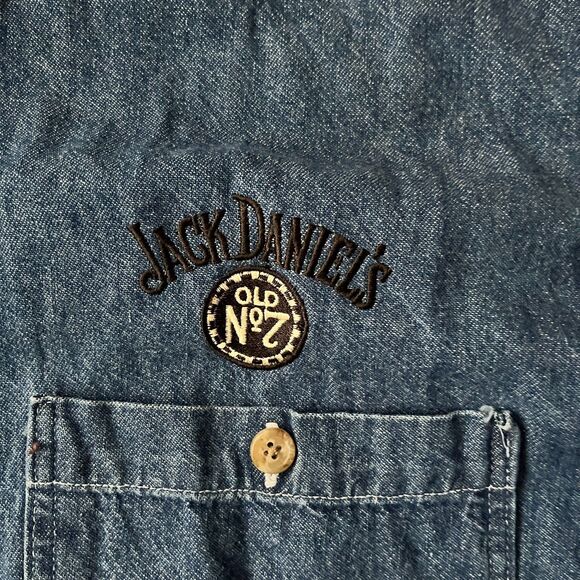 Vintage 90s Three Rivers Jack Daniel's Denim Button Up Shirt XL Plaid Collar USA - Picture 3 of 9